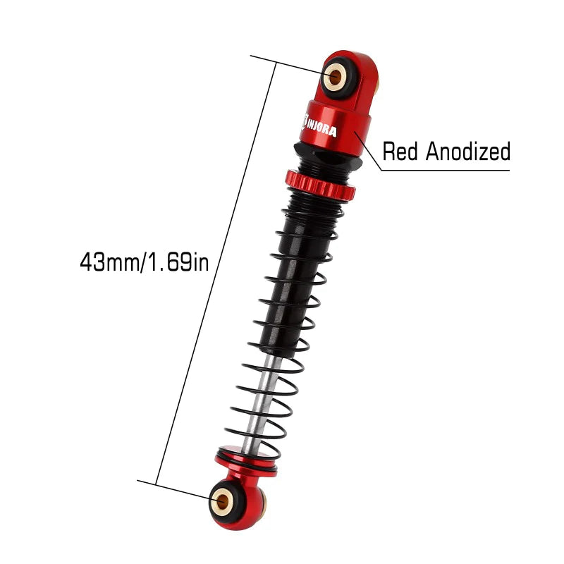 INJORA Amortisseur RC 43mm Fileté – 4 Pièces En Alliage D’Aluminium Pour Axial SCX24 Deadbolt Bronco Gladiator, Télescopique, Réglable
