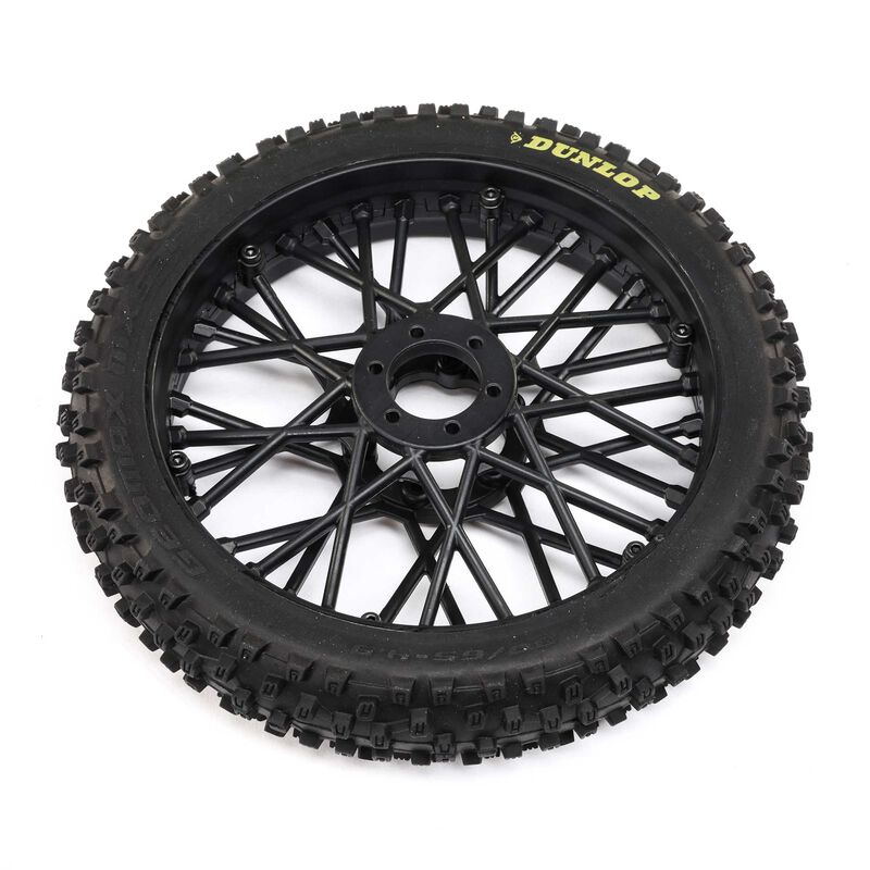 Losi Dunlop MX53 Front Tyre Mounted with Black Wheel, ProMoto-MX