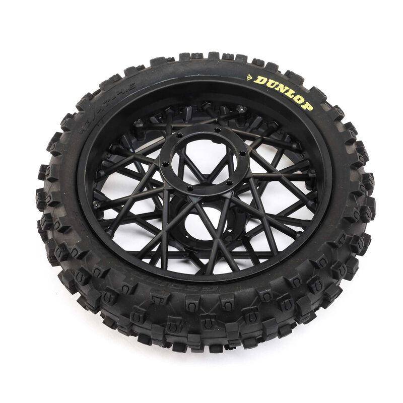 Losi Dunlop MX53 Rear Tyre Mounted with Black Wheel, ProMoto-MX