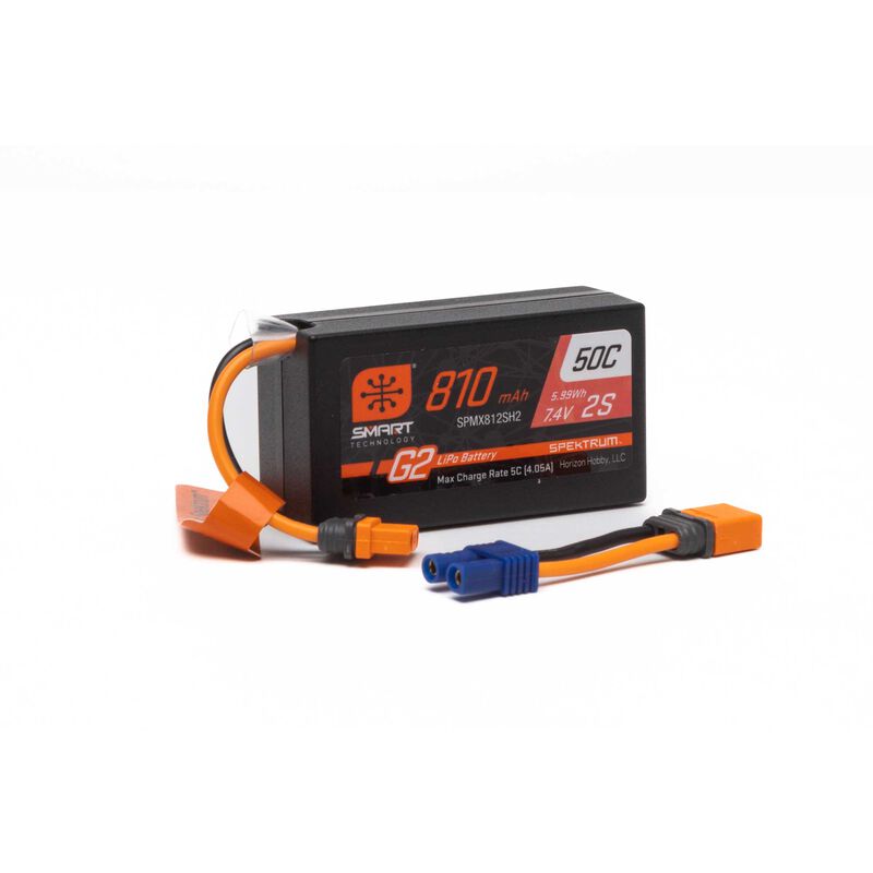 810mAh 2S 7.4V Smart G2 50C LiPo; IC2 and EC2 Adapter Fits Mini LMT, UTB18 Capra