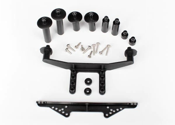 Traxxas 1914R - Body mount, front & rear (black)/ body posts, 52mm (2), 38mm (2), 25mm (2), 6.5mm (2)/ body post extensions (2)/ hardware